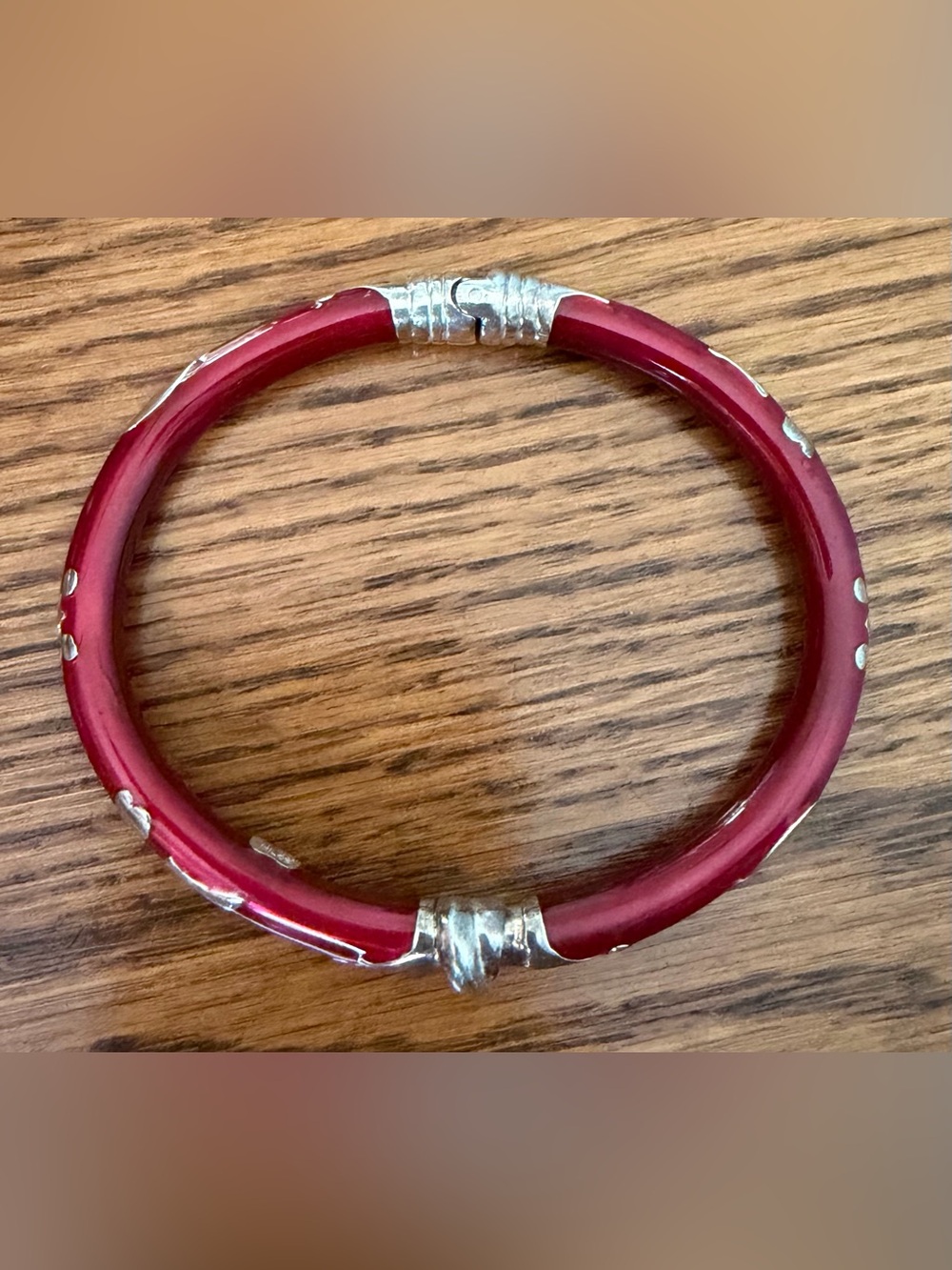 Sterling Silver & Red enamel Bracelet - Picture 3 of 8